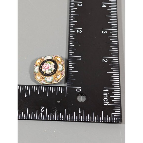Vintage Italian Micro Mosaic Pendant Pink Rose Flower Square Brass Daisy - Picture 7 of 11